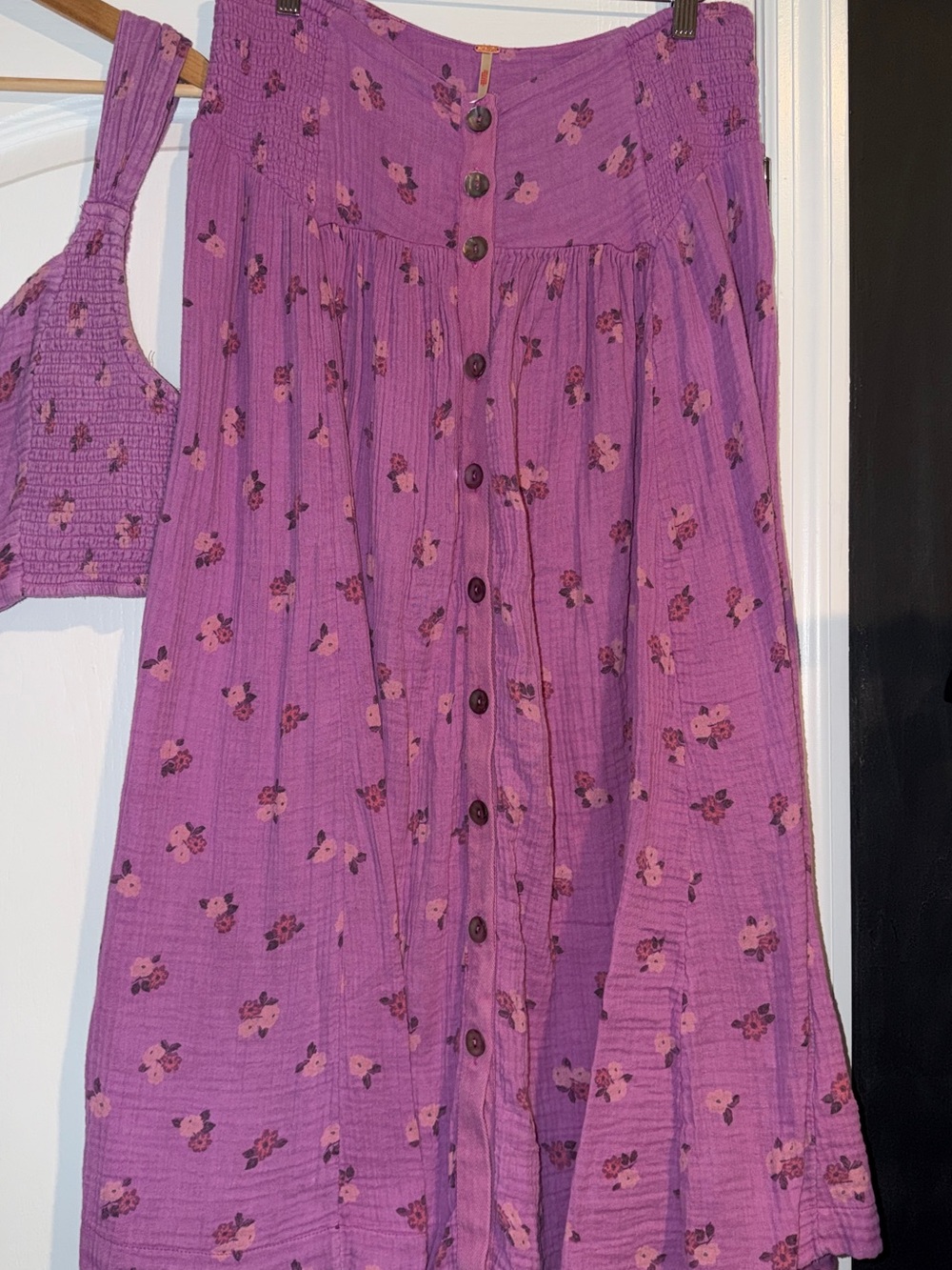 Free People Lavender Floral Button Maxi Skirt and Crop Top Set - Picture 2 of 5
